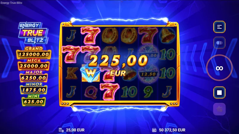 Energy True Blitz - câștig la simbolurile Cash colectate